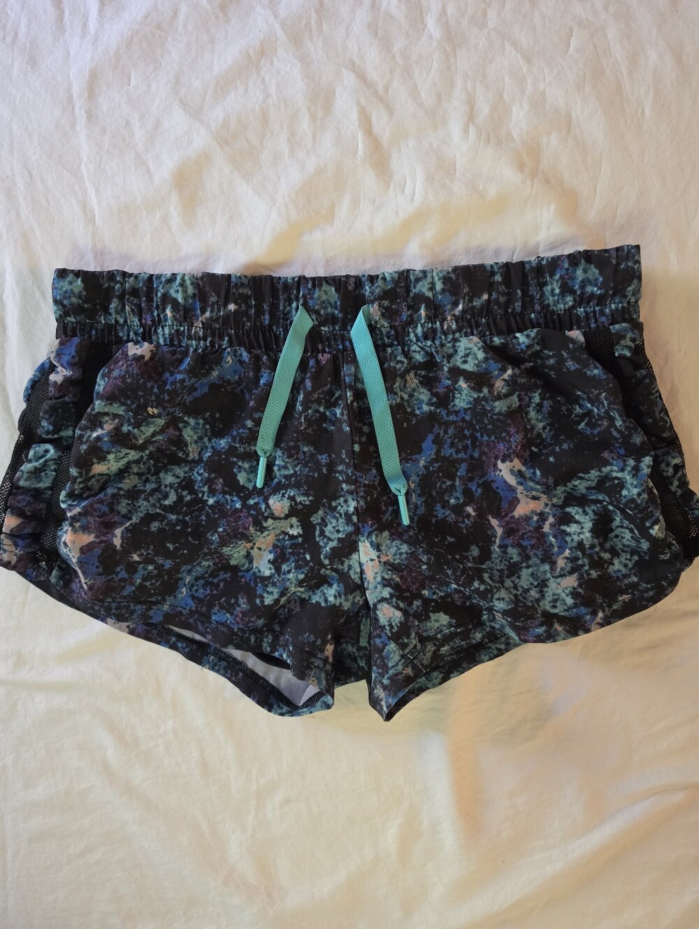 Fabletics Blue Purple Abstract Acid Wash Running Shorts S Built-in Liner